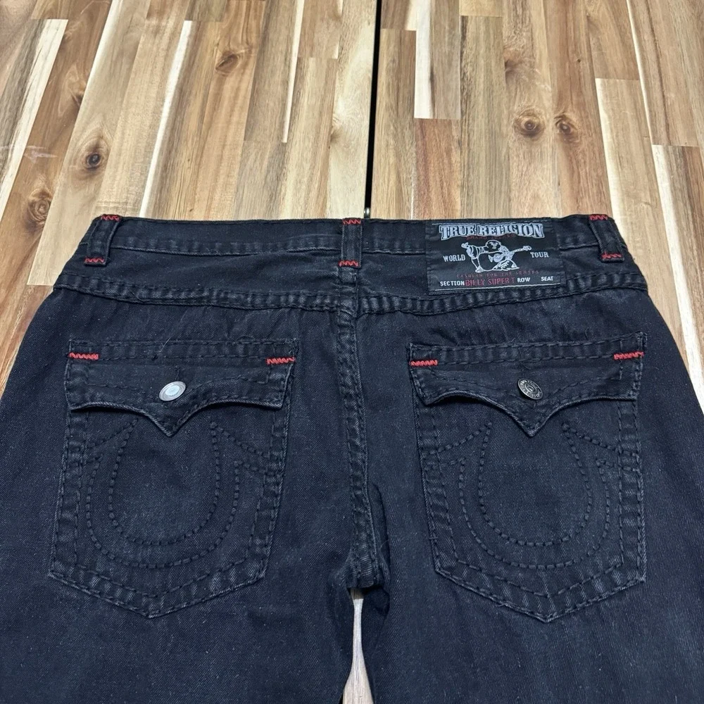 Vintage True Religion Jeans Mens 38x32 Black Red Stitching Billy‎ Super T USA